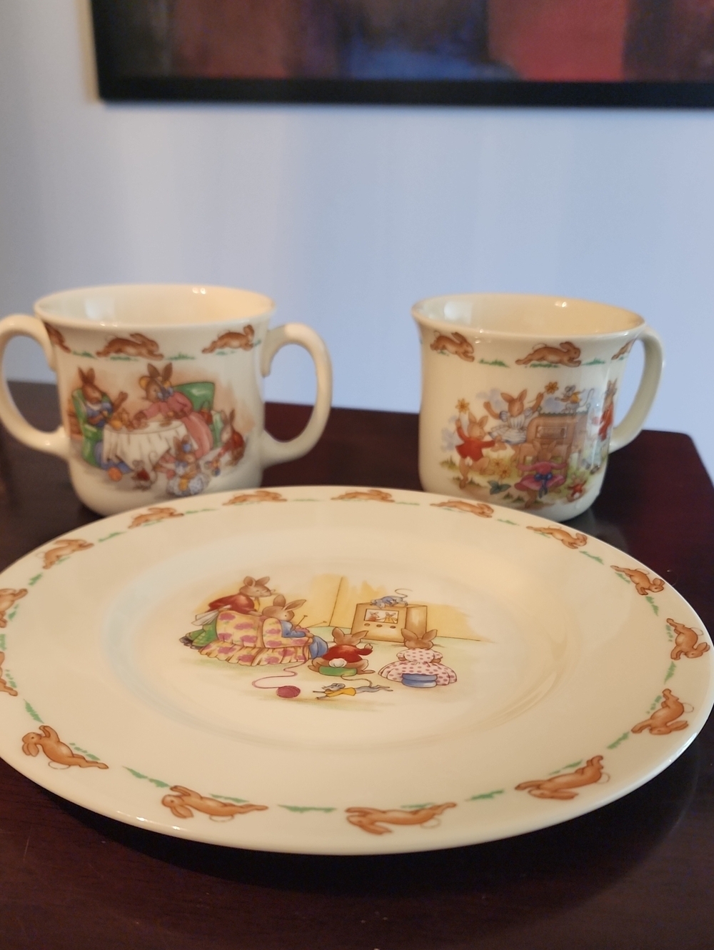 Vintage Royal Doulton Bunnykins Cream Bunny Plate and Cups Set